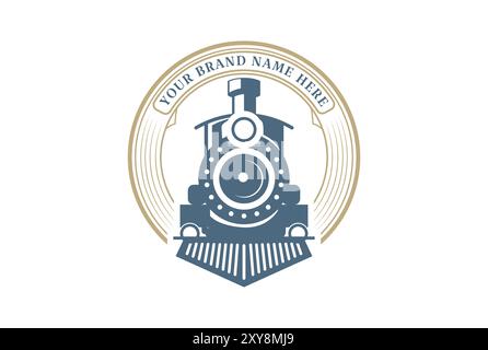 Logo circolare Vintage Old Locomotive Train Machine emblema con logo Design Vector Illustrazione Vettoriale