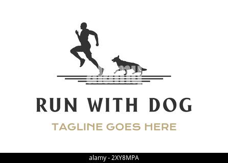 Uomo e cane silhouette Run per Speed Sport Club Logo Design Vector Illustrazione Vettoriale