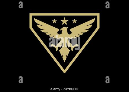 Emblema del Golden Triangle American Eagle Hawk Falcon Phoenix Bird Badge per la progettazione del logo dell'esercito militare Illustrazione Vettoriale