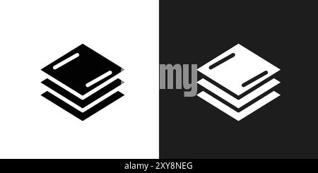 Il logo dell'icona dei livelli indica il contorno vettoriale in bianco e nero Illustrazione Vettoriale