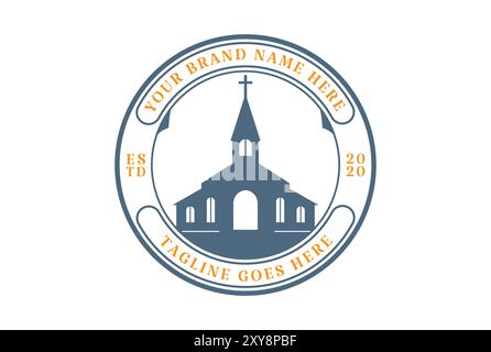 Logo vintage retro Christian Church Chapel Badge Emblem Logo Design Vector Illustrazione Vettoriale