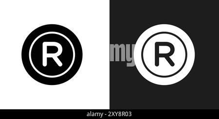 Icona registrata logo segno vettoriale contorno in bianco e nero Illustrazione Vettoriale