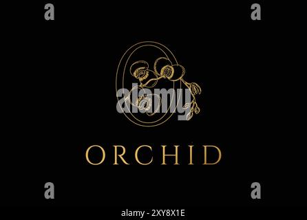 Lettera o iniziale dorata per Orchid Flower Logo Design Illustrazione Vettoriale