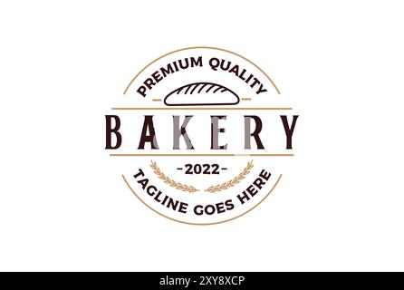 Etichetta con logo vintage retro Bake Bakery, timbro con sigillo e logo Illustrazione Vettoriale