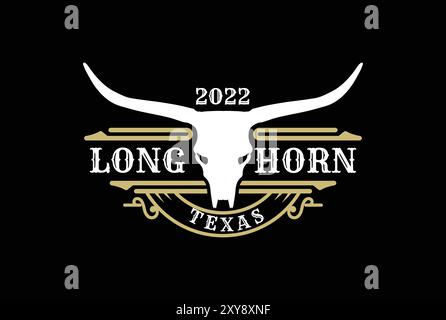 Design con logo Texas Longhorn Country Western Bull Cattle Vintage Label Illustrazione Vettoriale