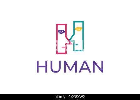 Lettera iniziale geometrica H per Human Face Talk Communication Logo Design Illustrazione Vettoriale