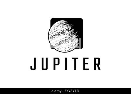 Simbolo planetario vintage retro Jupiter per il design del logo Space Science Vector Illustrazione Vettoriale