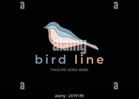 Logo Little Robin Canary Sparrow Bird silhouette su sfondo nero vettoriale Illustrazione Vettoriale