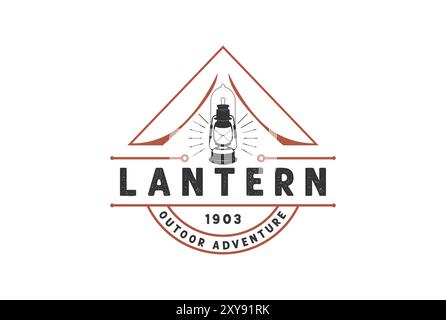 Stemma vintage retro Tent Lantern Badge per il design con logo Camp Illustrazione Vettoriale