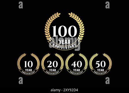 Logo Golden Elegant Luxury 10 20 40 50 100 anni Emblem Emblem Design Vector Illustrazione Vettoriale