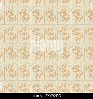 Motivo floreale organico senza cuciture vettoriale disegnato a mano. Motivo senza cuciture con foglie grandi. Carta da parati mistica, elementi stellati. Per carta da imballaggio, superficie, t Illustrazione Vettoriale