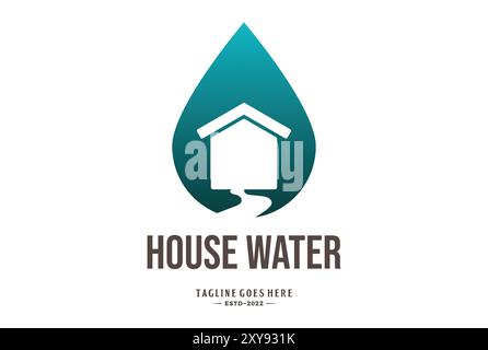 Design semplice con logo Water Drop House River Creek Spring Illustrazione Vettoriale