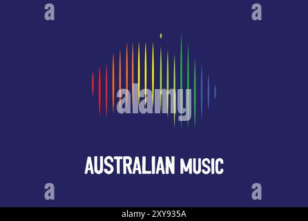 Music Bar Equalizer forma d'onda continente Australiano Mappa Logo Design Illustrazione Vettoriale