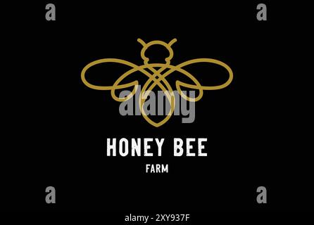 Design del logo Golden Premium Honey Bee Monogram Farm Product Illustrazione Vettoriale