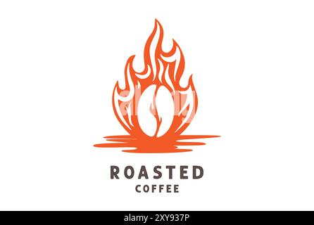 Burn Flames Fire with Coffee Bean for Roasted Cafe Restaurant o Product Logo Design Vector Illustrazione Vettoriale