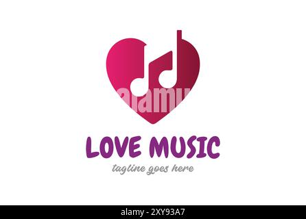 Love Heart Music Notes for Song Media Player icona pulsante App Logo Design Vector Illustrazione Vettoriale