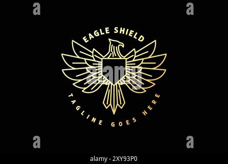 Logo Golden American Eagle Falcon Phoenix Bird Badge Emblem Design Vector Illustrazione Vettoriale