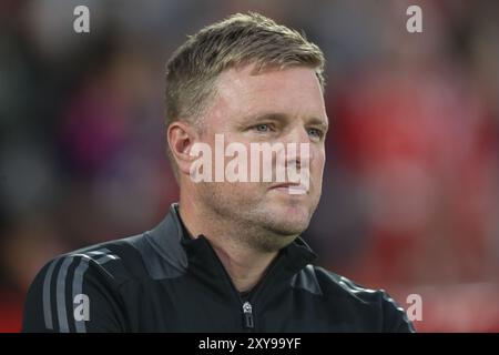 Nottingham, Regno Unito. 28 agosto 2024. Eddie Howe manager del Newcastle United durante la partita della Carabao Cup Nottingham Forest vs Newcastle United al City Ground, Nottingham, Regno Unito, 28 agosto 2024 (foto di Alfie Cosgrove/News Images) a Nottingham, Regno Unito il 28/8/2024. (Foto di Alfie Cosgrove/News Images/Sipa USA) credito: SIPA USA/Alamy Live News Foto Stock