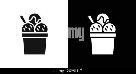 Icona gelato, simbolo del logo, contorno vettoriale in bianco e nero Illustrazione Vettoriale