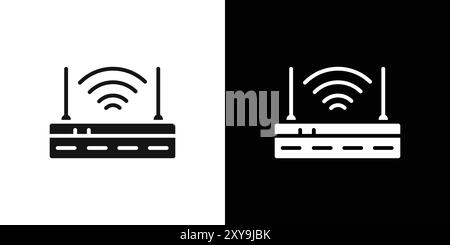 il logo dell'icona del router internet indica il contorno vettoriale in bianco e nero Illustrazione Vettoriale