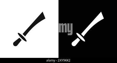 simbolo della spada samurai, logo, contorno vettoriale in bianco e nero Illustrazione Vettoriale