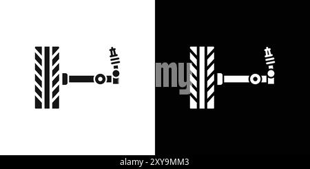 contorno vettoriale del logo dell'icona di allineamento delle ruote in bianco e nero Illustrazione Vettoriale
