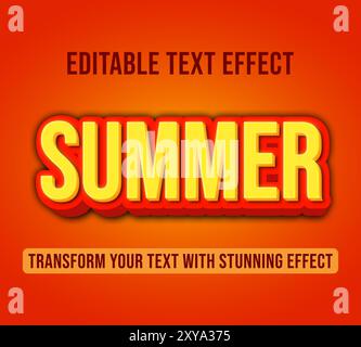 Effetti di testo modificabili con tema Summer 3d, personalizzabili e pronti all'uso. Illustrazione Vettoriale