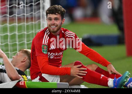 Neco Williams di Nottingham Forest durante la partita del secondo turno della Carabao Cup tra Nottingham Forest e Newcastle United al City Ground di Nottingham mercoledì 28 agosto 2024. (Foto: Jon Hobley | mi News) crediti: MI News & Sport /Alamy Live News Foto Stock