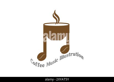 Tazza da caffè vintage con note musicali e fagioli di caffè per il Cafe Bar Icon Illustration Vector Illustrazione Vettoriale