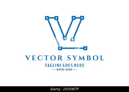 Lettera V iniziale geometrica moderna con linea punto nodo per la progettazione del logo vettoriale Illustrazione Vettoriale