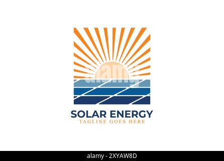 Sun or Sunrise with Solar Panel for Renewable Power Energy Logo Design Illustrazione Vettoriale