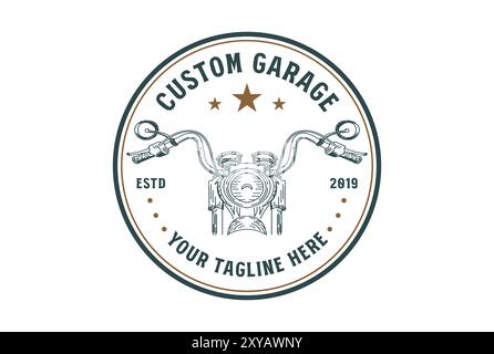 Moto d'epoca retrò per motociclisti Custom Club Garage Workshop Logo Design Illustrazione Vettoriale