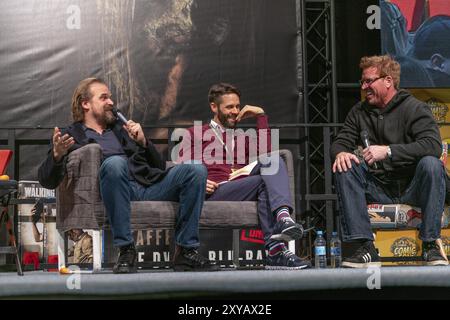 DORTMUND, GERMANIA, 7 dicembre 2019: David Harbour e Jake Busey al German Comic con Dortmund, una convention di due giorni per i fan Foto Stock