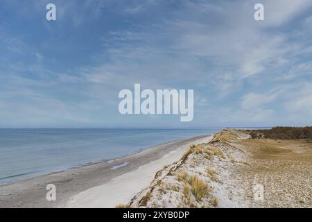 Duna alta sul darss. Punto panoramico nel parco nazionale. Spiaggia, Mar Baltico, cielo e mare. Foto della natura in Germania Foto Stock