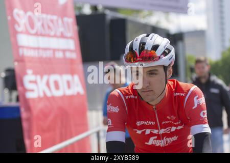 ESCHBORN, GERMANIA, 1 MAGGIO 2018: Nicola Conci (Trek-Segafredo) alla gara ciclistica Eschborn-Francoforte Foto Stock