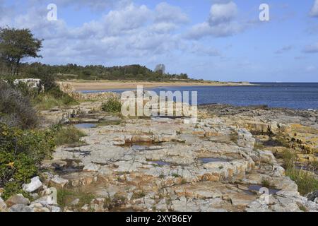 Vista sulla costa svedese sul mar baltico, vicino a skane, varhallen. Costa di Skane sul Mar Baltico in Svezia varhallen, oesterlen Foto Stock