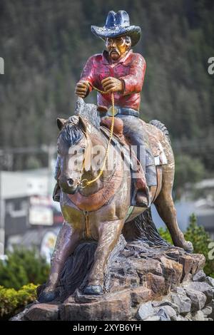 Cowboy scultura in Williams Lake della Columbia britannica in Canada Foto Stock