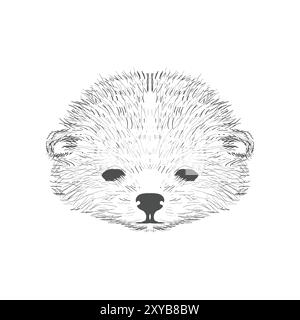 Vector illustrazione dell'icona della testa di Pomeranian Dog Doggy Puppy Puppy, disegnata a mano d'epoca Illustrazione Vettoriale