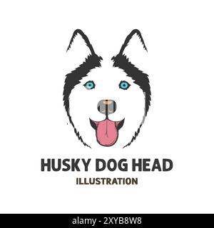Testa di cane Husky con linguetta sporgente, illustrazione vettoriale Illustrazione Vettoriale