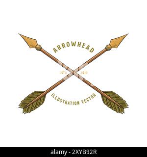 Vintage retro Arrow Arrowhead incrociata per Hunting Adventure Illustration Vector Illustrazione Vettoriale