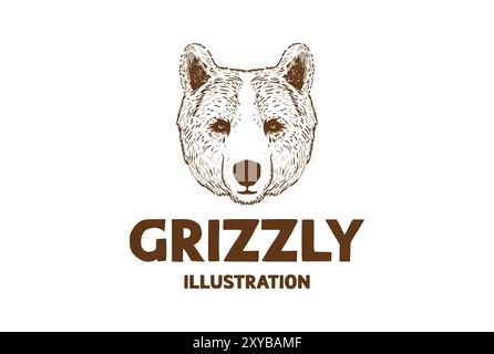 Illustrazione della testa dell'orso polare grizzly disegnata a mano dall'Hipster retro vintage Illustrazione Vettoriale