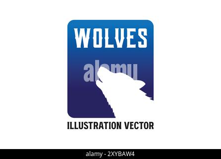 Semplice e minimalista silhouette quadrata Howling Wolf Coyote Illustration Vector Illustrazione Vettoriale