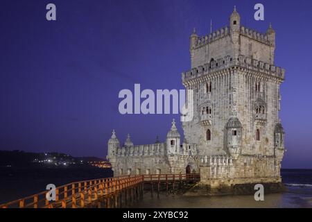 Torre de Belem, arquitectura manuelina, Lisboa, Portogallo, Europa Foto Stock