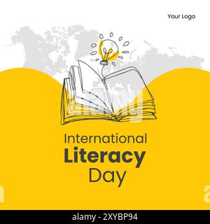 Giornata internazionale dell'alfabetizzazione, 8 settembre giornata internazionale dell'alfabetizzazione, giornata dell'alfabetizzazione, banner della giornata internazionale dell'alfabetizzazione, post sui social media della giornata dell'alfabetizzazione Illustrazione Vettoriale