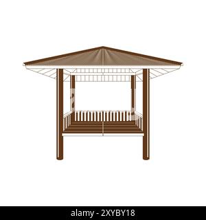 Capanna d'epoca con gazebo in legno retrò, con illustrazioni Vector Illustrazione Vettoriale