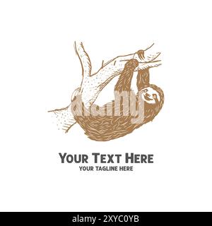 Vintage retro Sloth lento Lorises strisciare su Tree Branches Illustration Vector Illustrazione Vettoriale