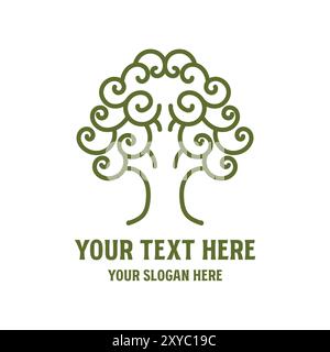 Semplice design minimalista con logo Swirl Oak Banyan Tree of Life Illustrazione Vettoriale