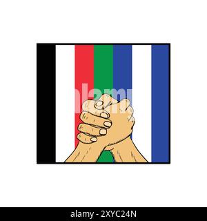 Due mani che si tengono l'un l'altra con la Palestina e Israele bandiera per l'unità della pace o il vettore di illustrazione della solidarietà Illustrazione Vettoriale