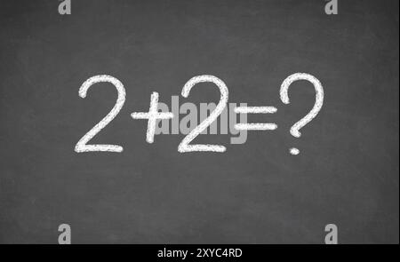 Semplice equazione matematica. lavagna con le parole di due più due Foto Stock