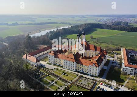 Abbazia di Roggenburg dall'alto Foto Stock